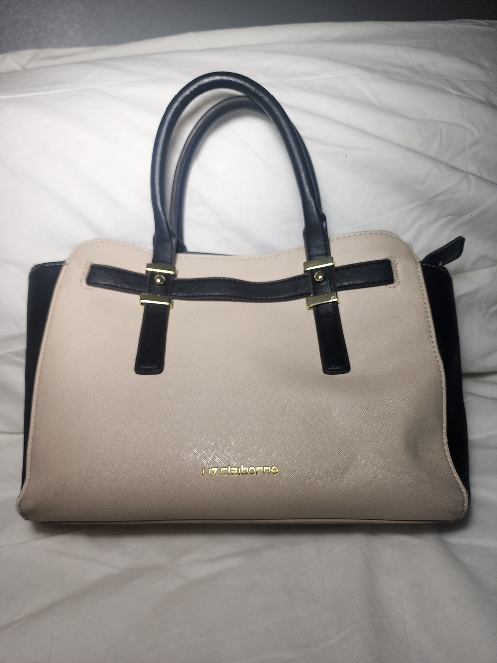 Liz Claiborne Beige and Black Structured Satchel